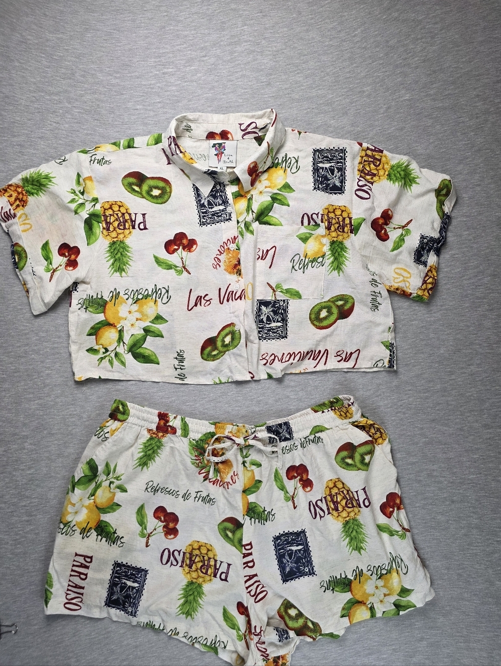 Live 4 Truth Tropical Fruit Print Two-Piece Set Size XL Cropped